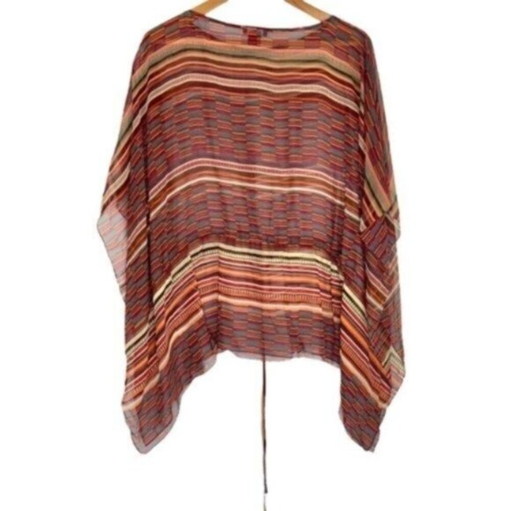 Sundance Silk Sheer Blouse Orange Red Cover Up Boho - Picture 6 of 6